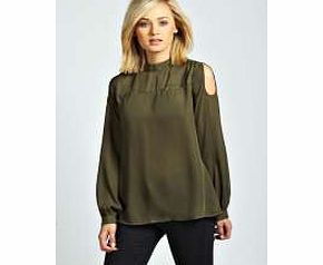 Jacey Open Shoulder High Neck Long Sleeve Blouse