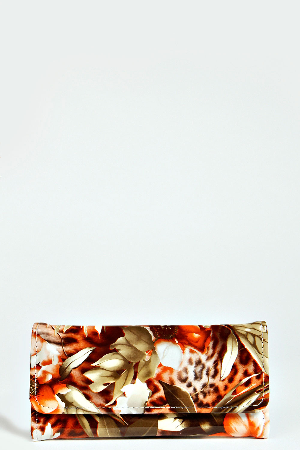 Jade Floral Leopard Patent Purse - orange