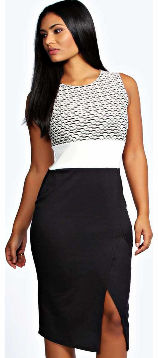 Jane Texture Asymetric Skirt Midi Bodycon Dress