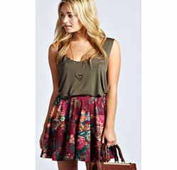 boohoo Jenna Tapestry Floral Skater Skirt - berry