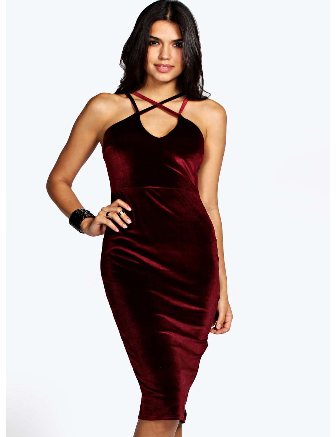 Jessica Velvet Strappy Midi Dress - berry azz18840