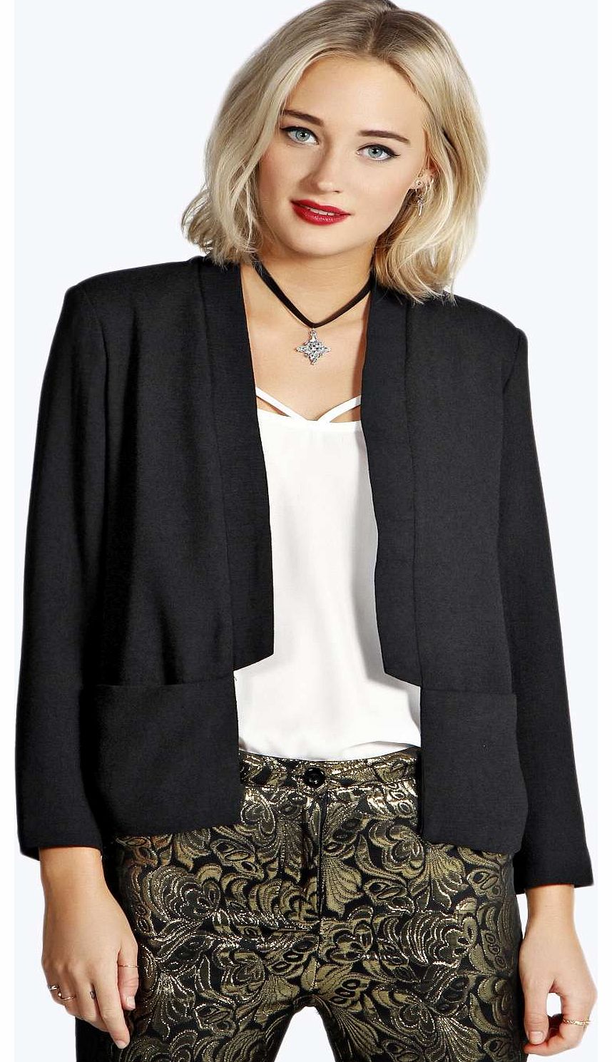 Katie Collarless Kimono Blazer - black azz19164