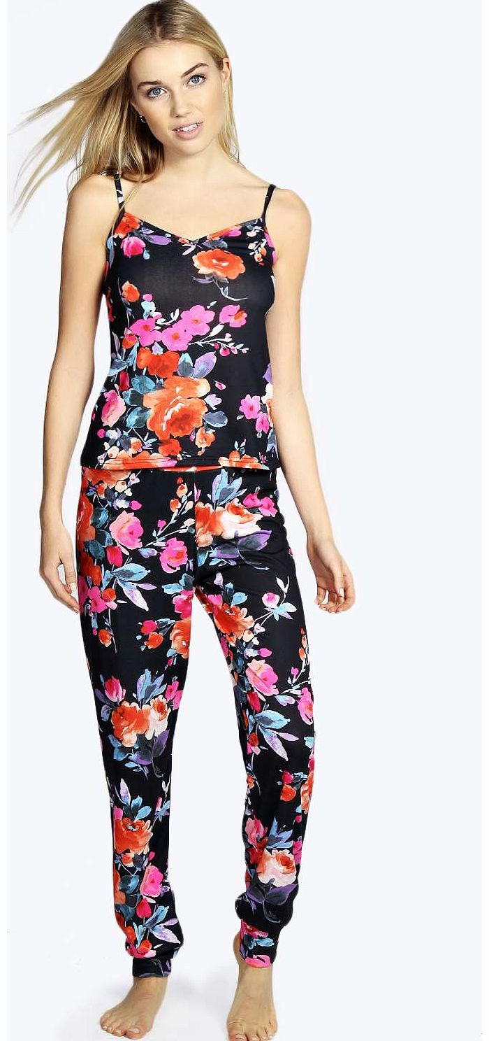 Katie Dark Floral Vest and Jogger Night Set -