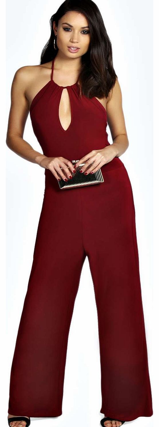 Katrina Keyhole Front Wide Leg Jumpsuit - berry