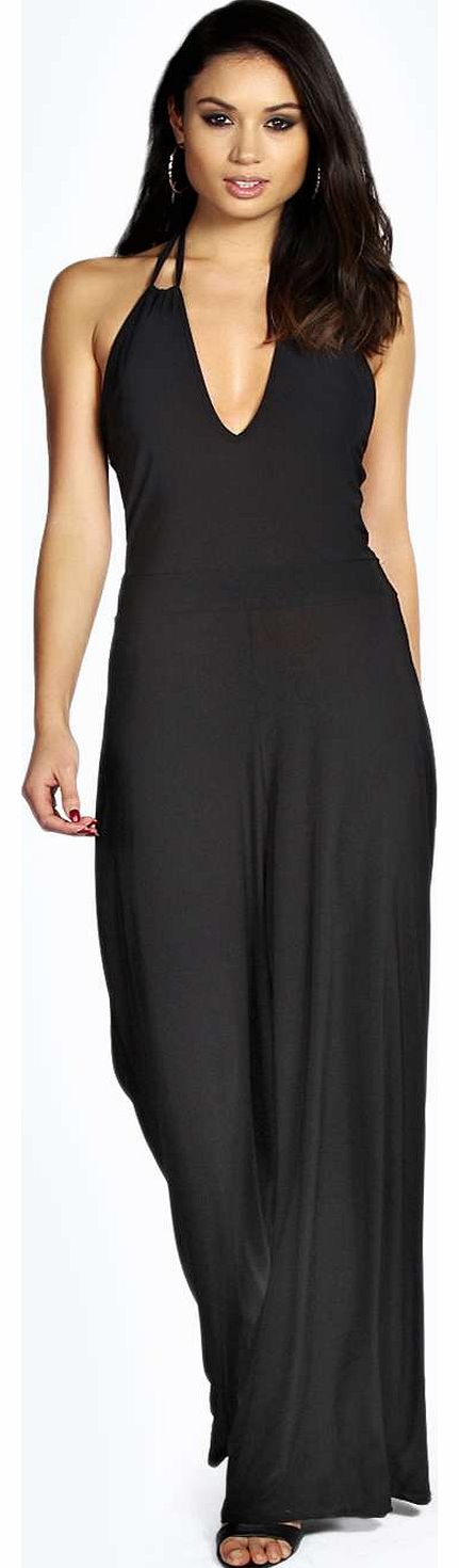 Katrina Keyhole Front Wide Leg Jumpsuit - black