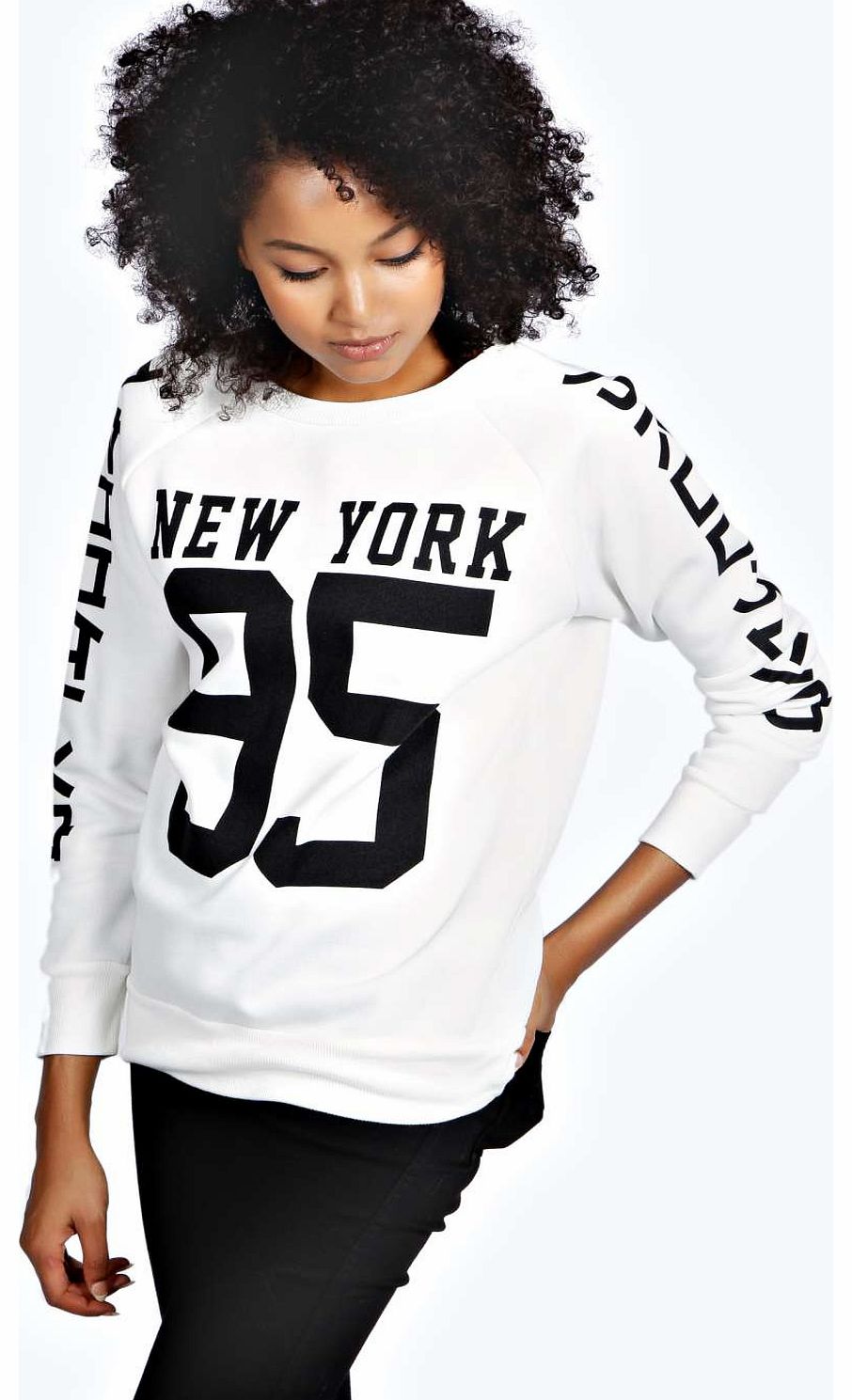 Keira New York Print Sweatshirt - cream azz18722