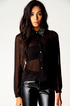 Kylie Studs Collar Blouse With Dip Hem Female