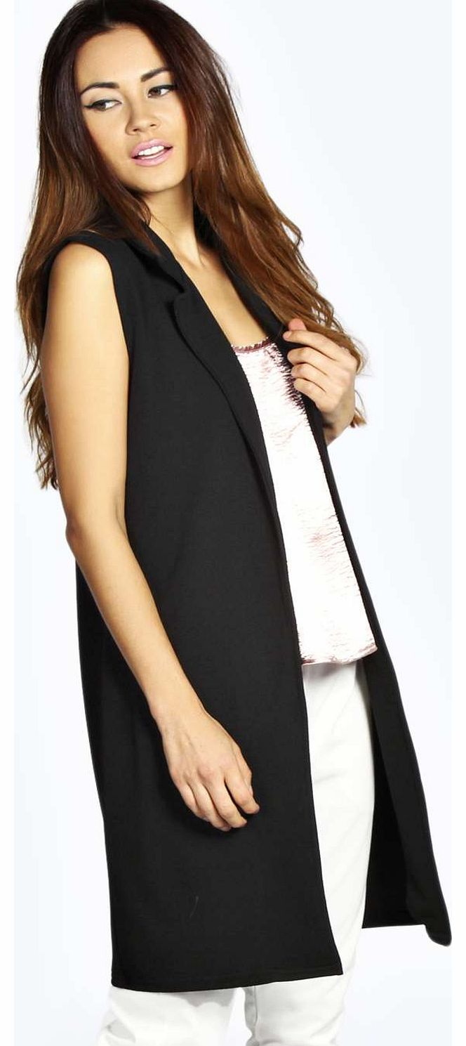 Lara Sleevless Duster Coat - black azz17511