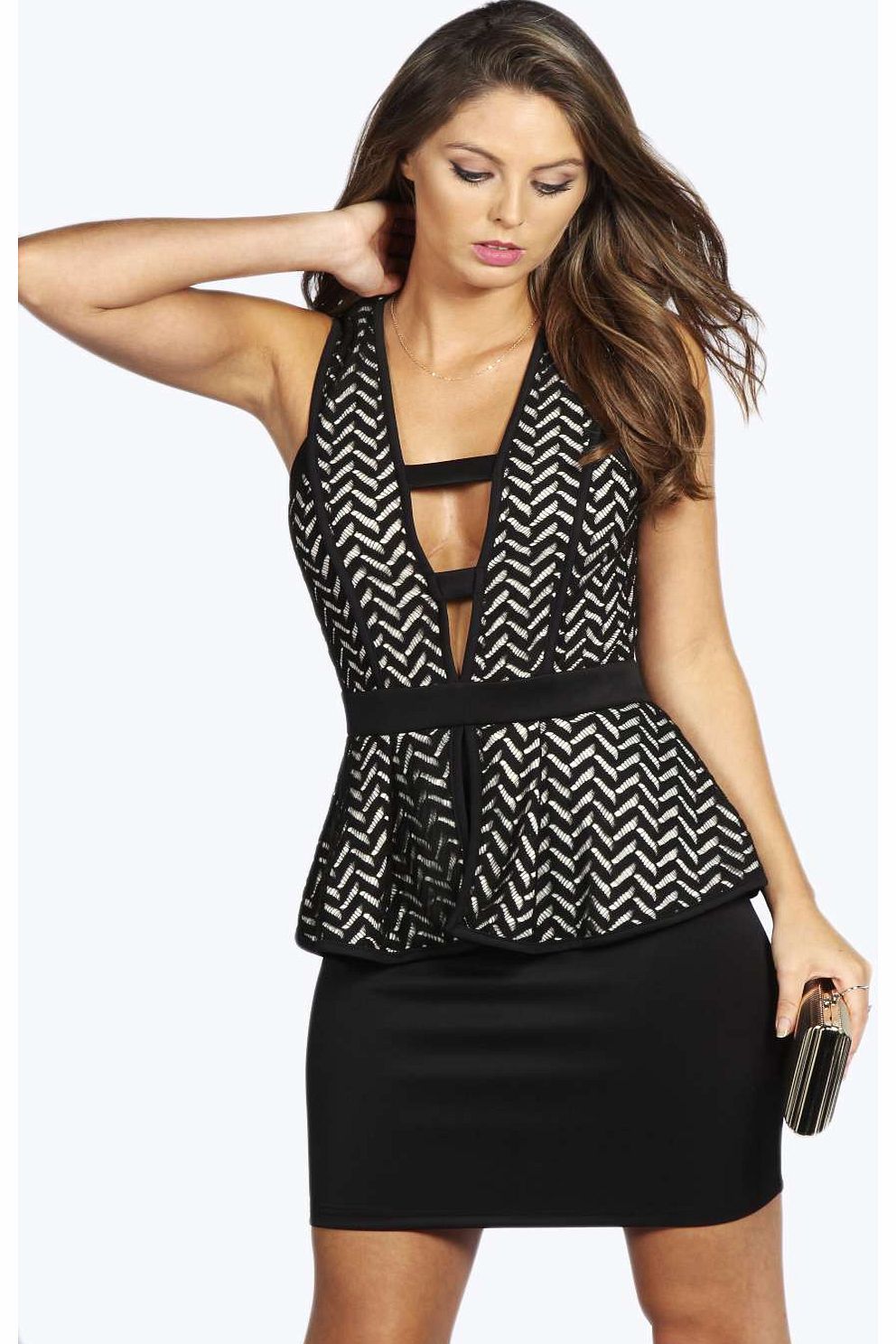 Laura Lace Overlay Peplum Dress - black azz17571