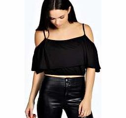 Laura Open Shoulder Frill Jersey Crop Top -