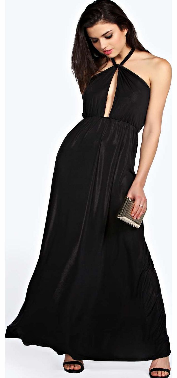 Lavinia Metallic Twist Neck Maxi Dress - black