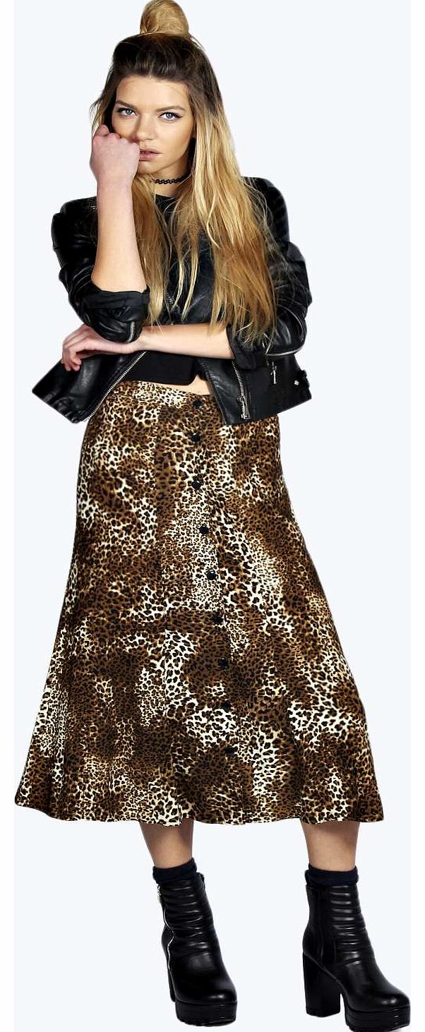 Leona Leopard Print Button Front Woven Midi