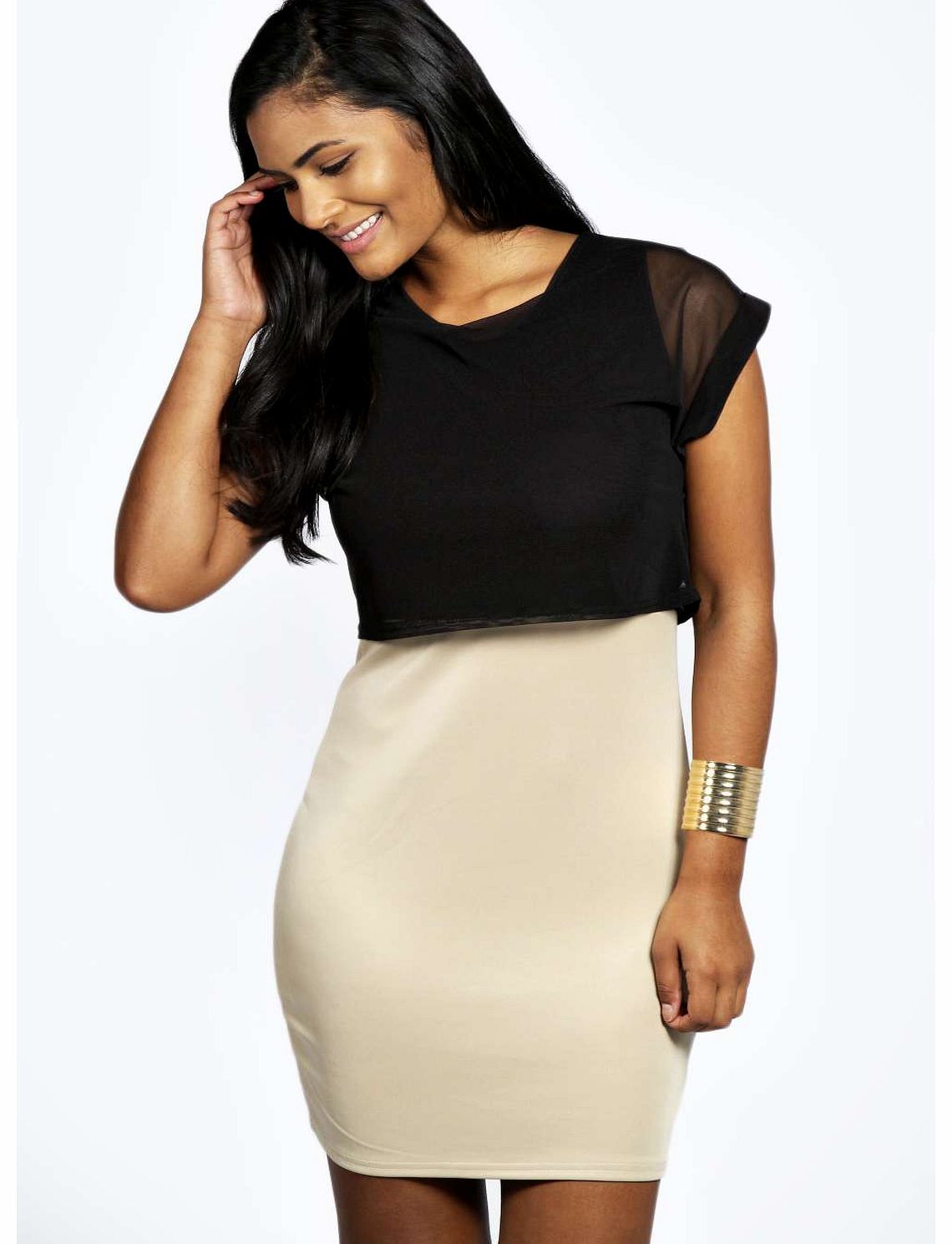 Liz Double Layer Bodycon Dress - stone azz18855