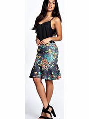 boohoo Lola Quilted Print Peplum Hem Midi Skirt - multi