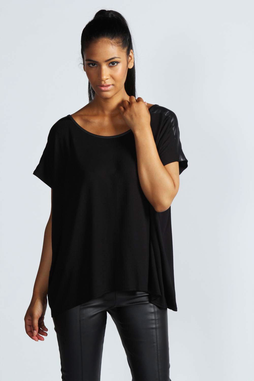 Louise Oversized Wet Look Trim T-Shirt -