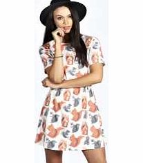 Louise Squirrel Print Skater Dress - multi