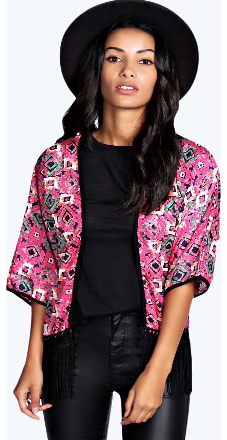 Luisa Tassel Printed Kimono - black azz18636