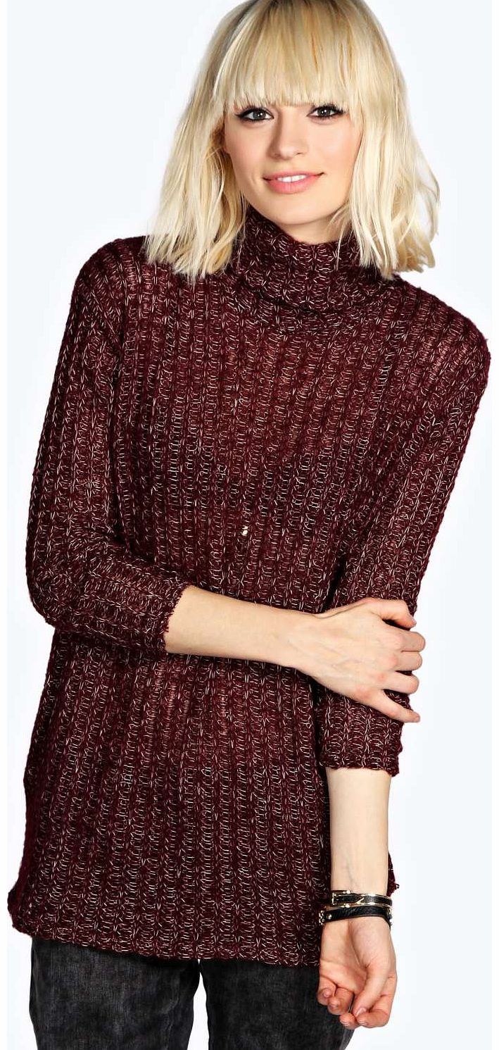 Lurain Marl Knit Roll Neck Tunic Jumper - wine