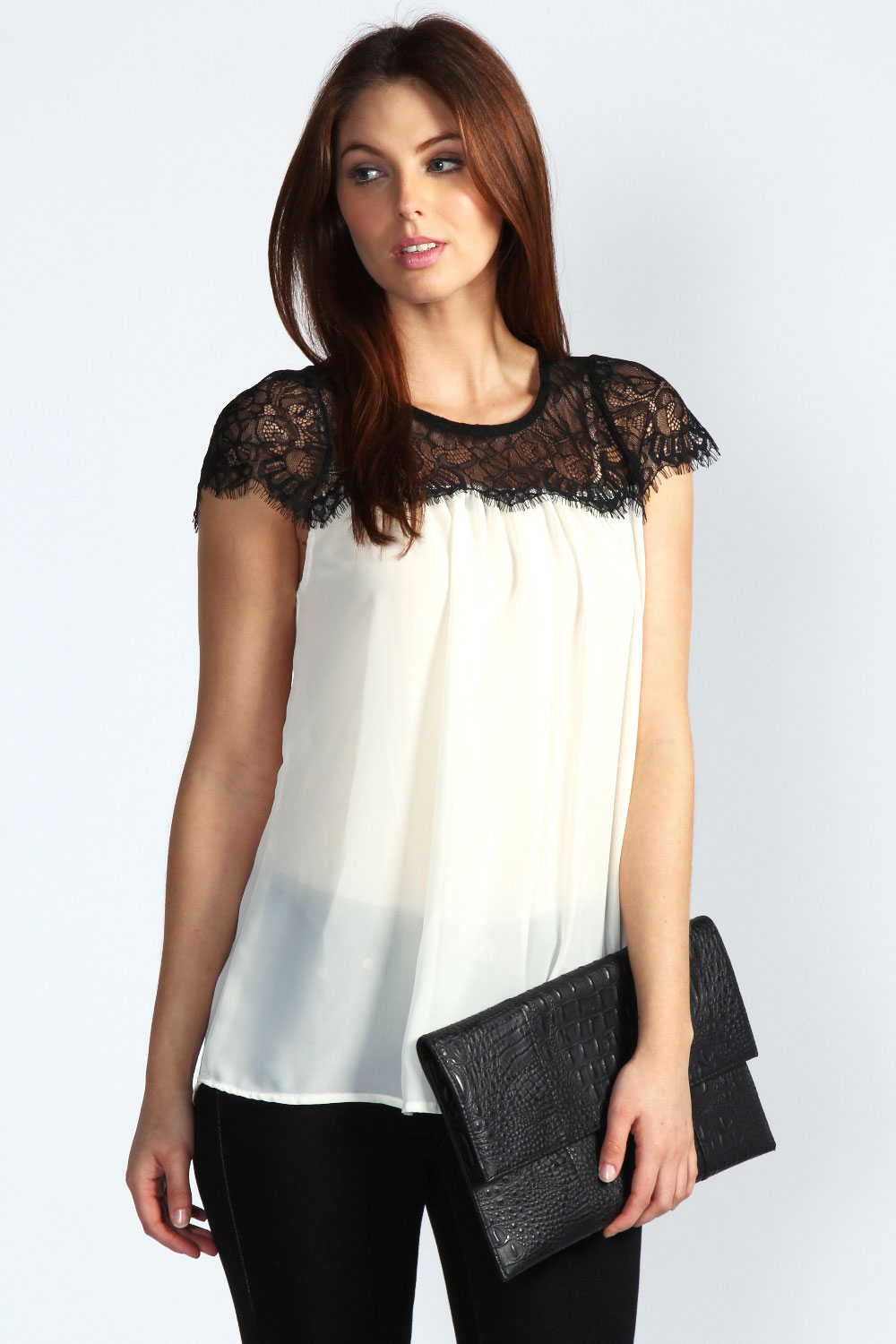 Lydia Lace Trim Chiffon Blouse - cream