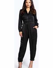 Mairead Silk Look Long Sleeve Boiler Jumpsuit -