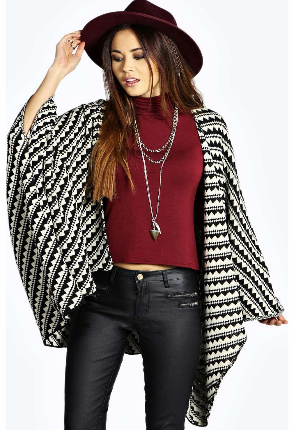 Mandy Zig Zag Cardigan Cape - stone azz17347