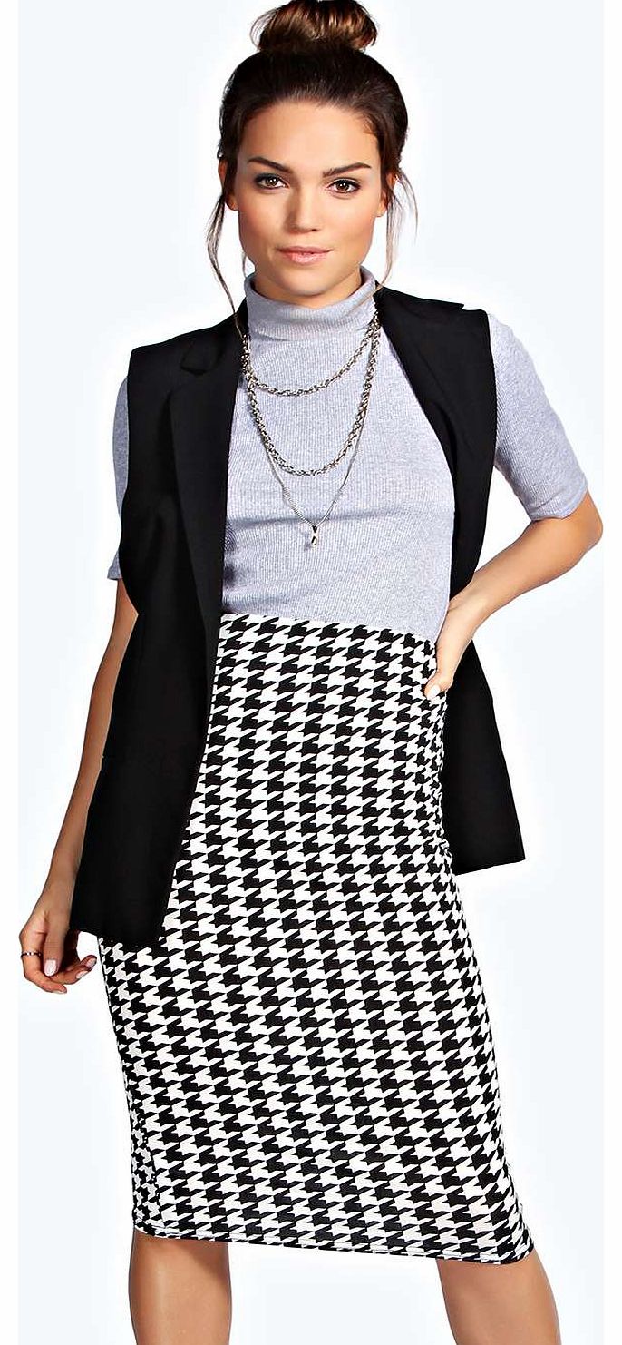 Marlena Dogtooth Midi Skirt - black azz17691