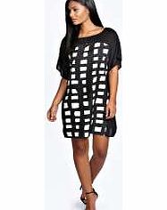 Mel Tile Print Panel Shift Dress - black azz21451