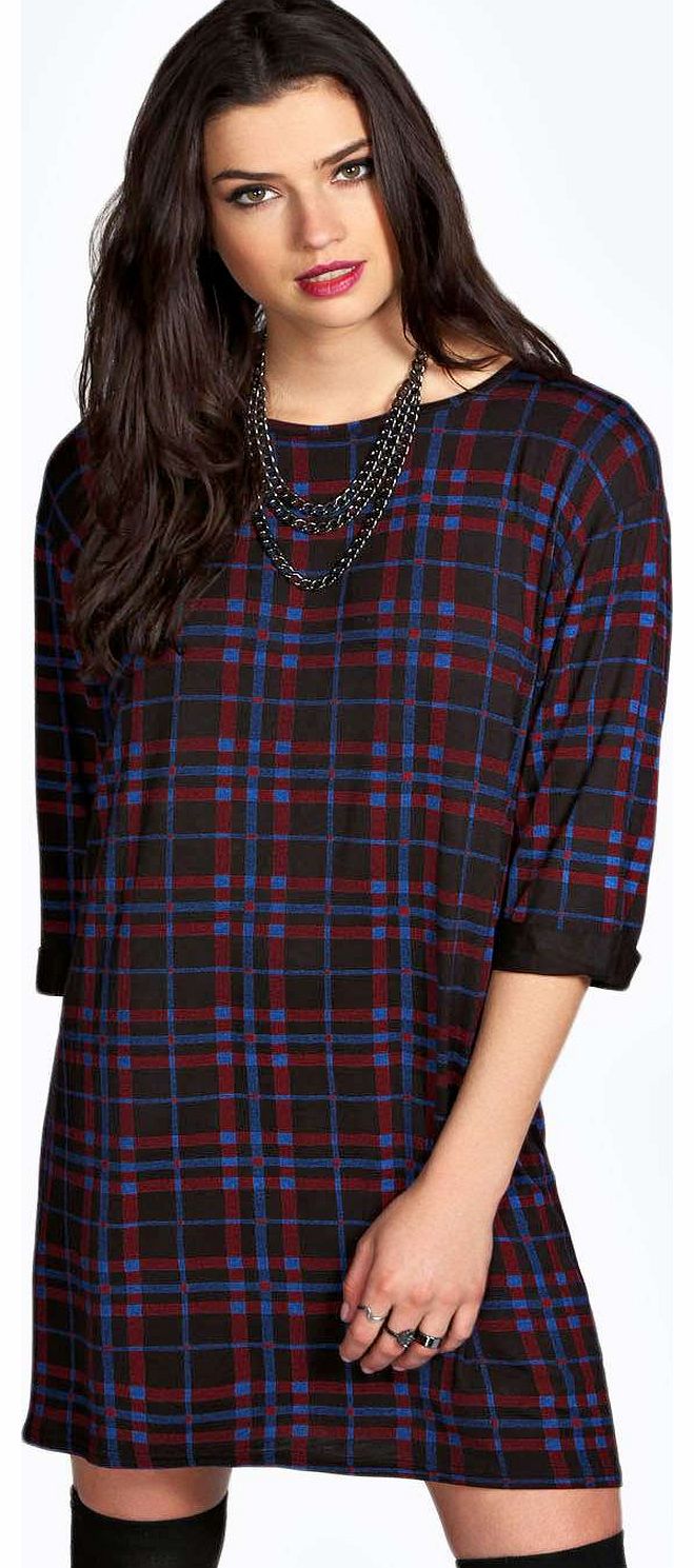 Myla Tartan Check Print Oversized T Shirt Dress