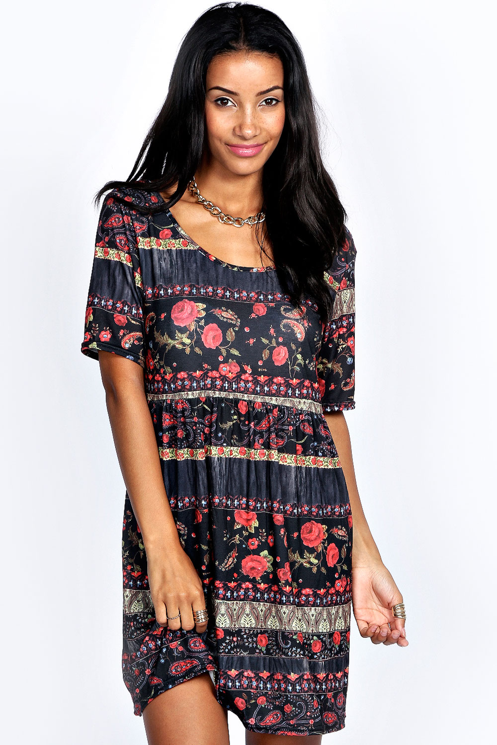 Neve Printed Keyhole Back Smock Dress -