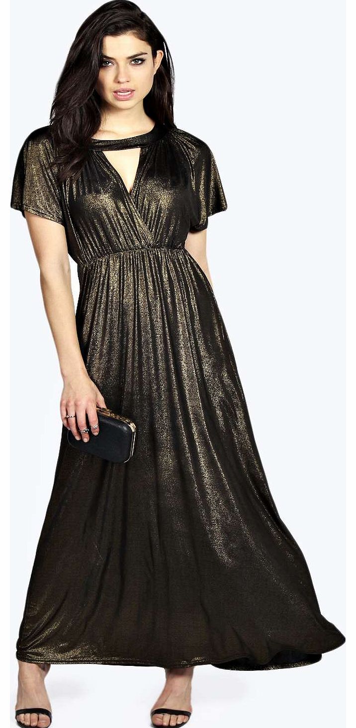 Ophelia Metallic Plunge Front Maxi Dress - gold