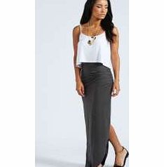 boohoo Petite Michelle Viscose Maxi Skirt - charcoal