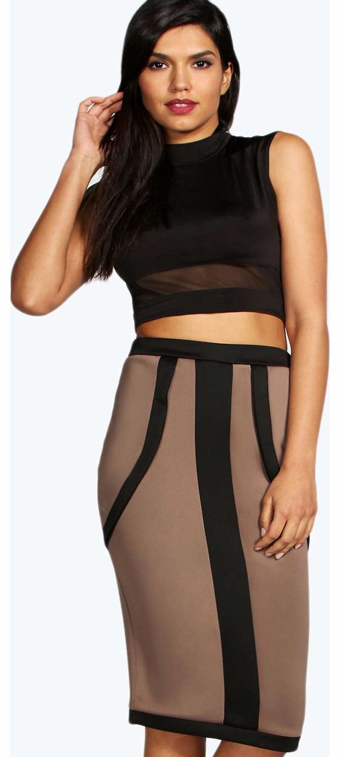 Pheobe Panelled Scuba Midi Skirt - mocha azz16885