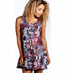 Polly Printed Pom Pom Detail Swing Dress - multi