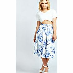 boohoo Porcelain Print Box Pleat Midi Skirt - white