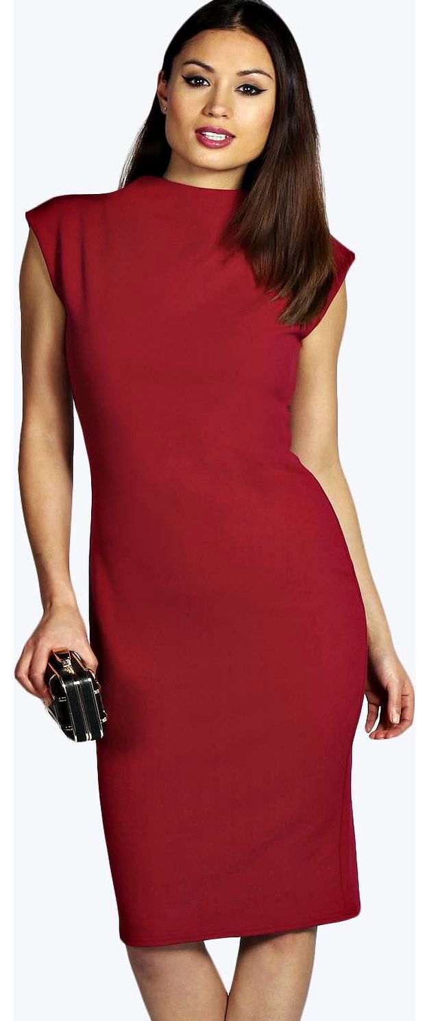 Rachel High Neck Bodycon Midi Dress - plum