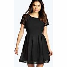 Raina Lace Sleeve Tie Back Skater Dress - black