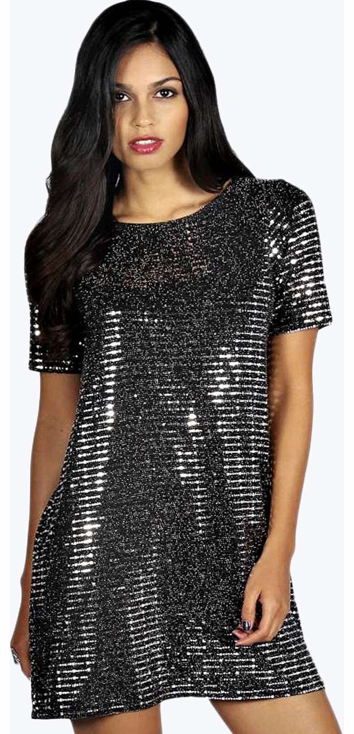 Rebecca Sequin Shift Dress - black azz19000