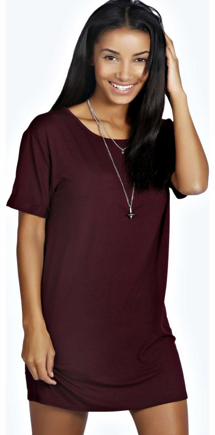 Rochelle Turn Back Sleeve TShirt Dress - berry