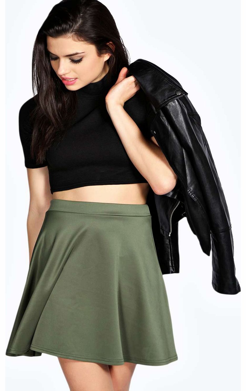 Rosie Full Circle Scuba Skater Skirt - khaki