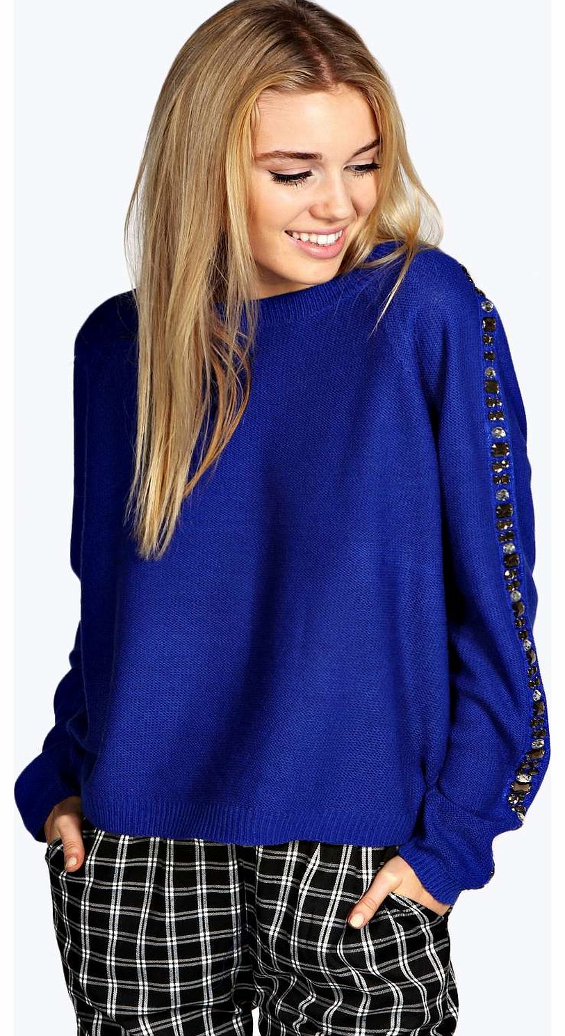 Ryon Embellished Sleeve Jumper - blue azz13787