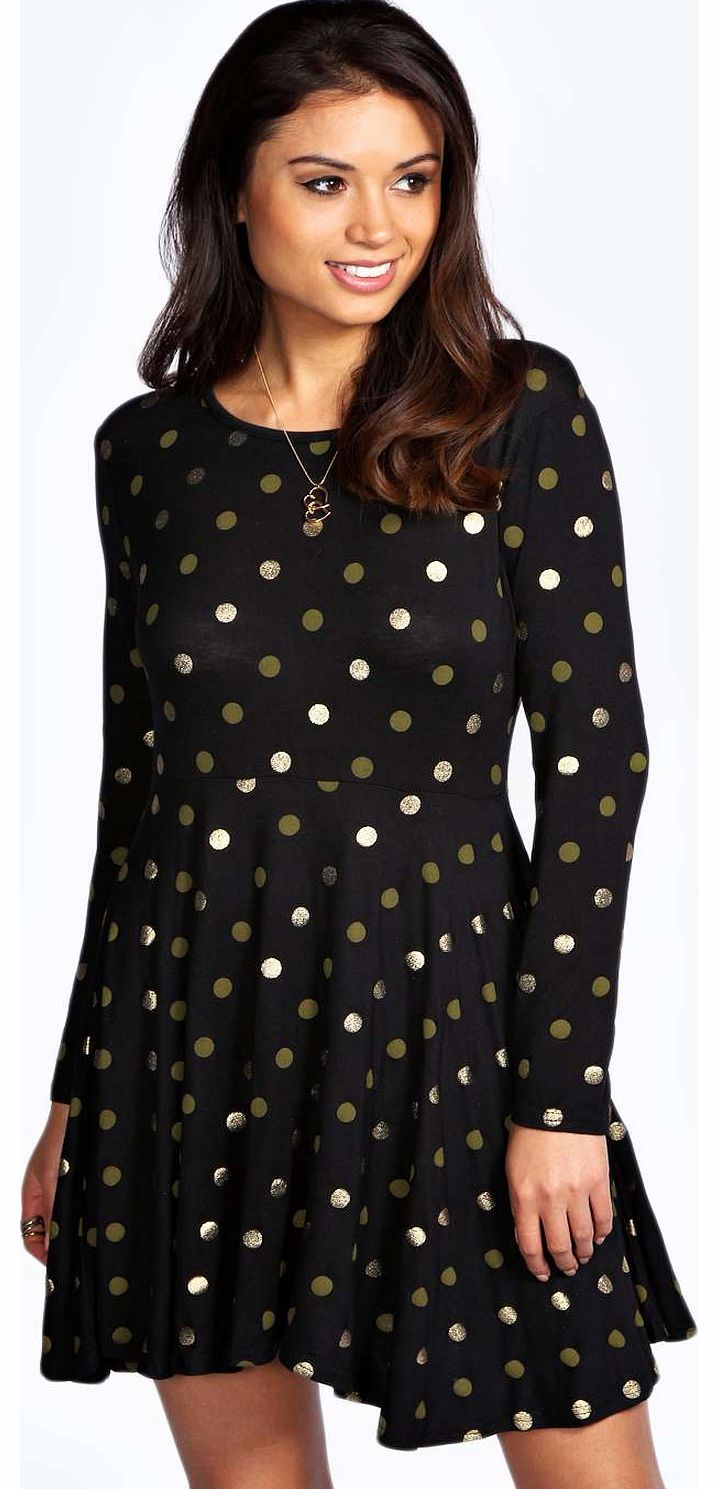 Sabrina Metallic Spot Long Seeve Skater Dress -