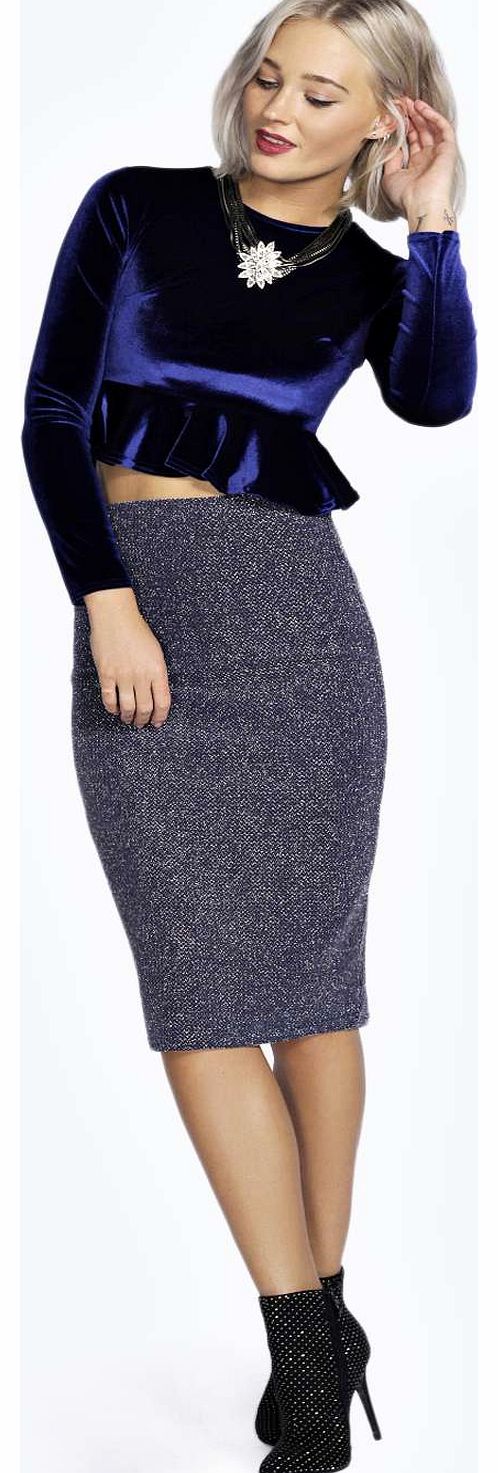 Sadie Sparkle Midi Skirt - navy azz18509