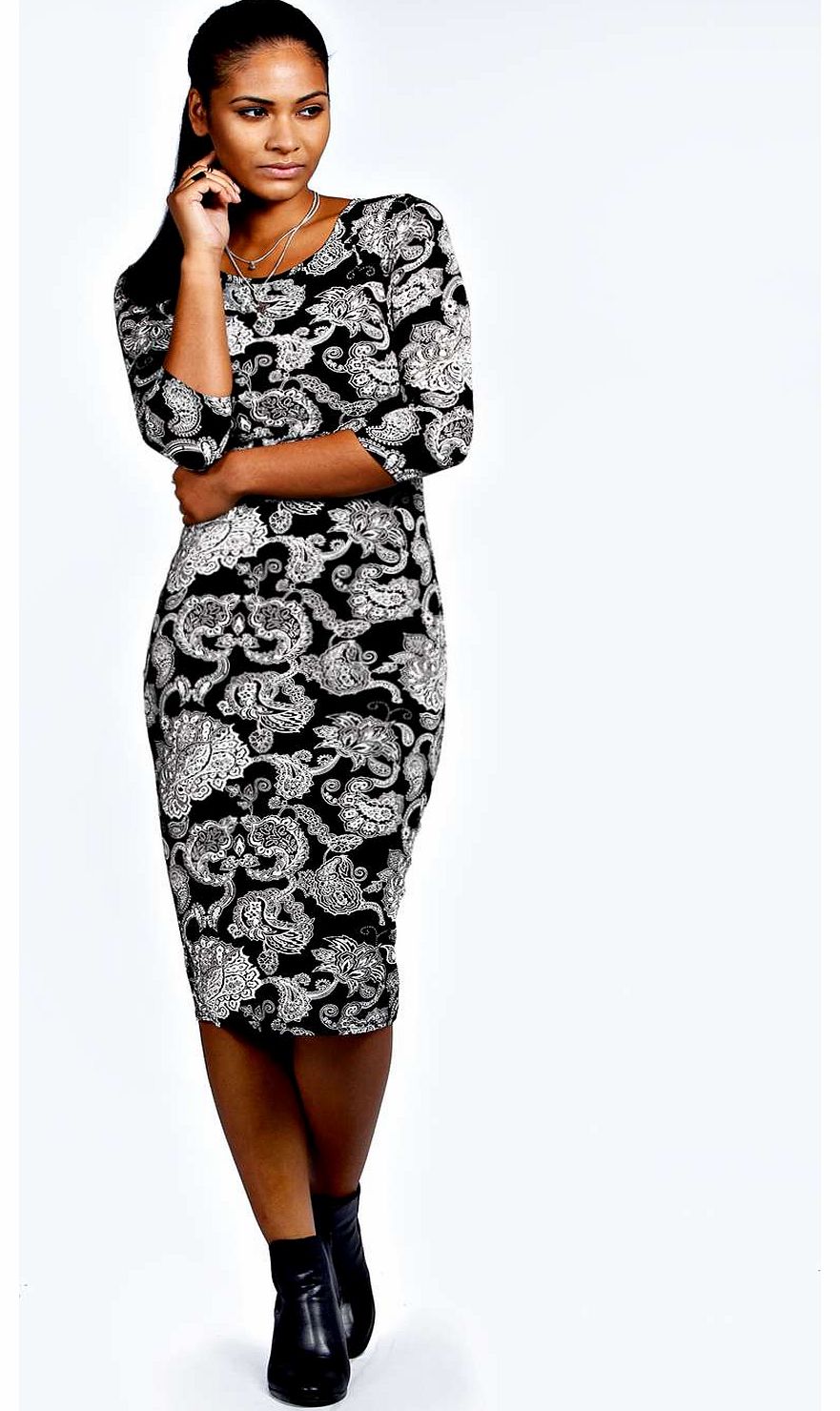 Selina Paisley Print Midi Dress - black azz18410