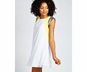 Sequin Shoulder Neon Flash Swing Dress - white