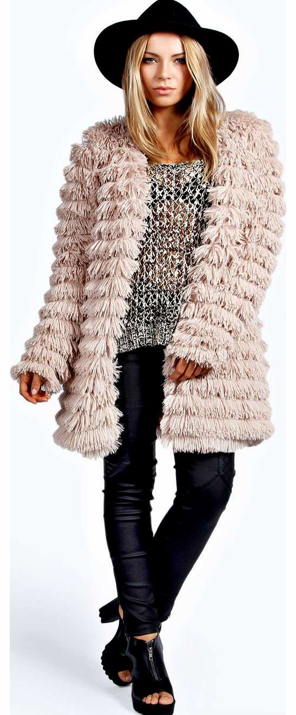 Sheila Shaggy Layered Faux Fur Coat - mink