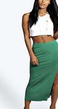 boohoo Side Split Tube Midi Skirt - green azz11600