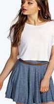 boohoo Slub Marl Belted Skater Skirt - denim-blue