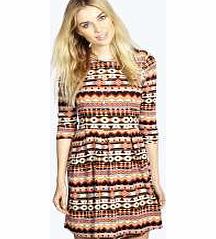 Sofia Tonal Aztec Brushed Knit Skater Dress -