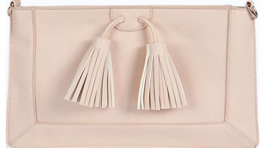 Sophia Tassel Front Oversize Clutch Bag - pink