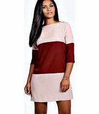 Sophie Colour Block Panel Shift Dress - burgundy